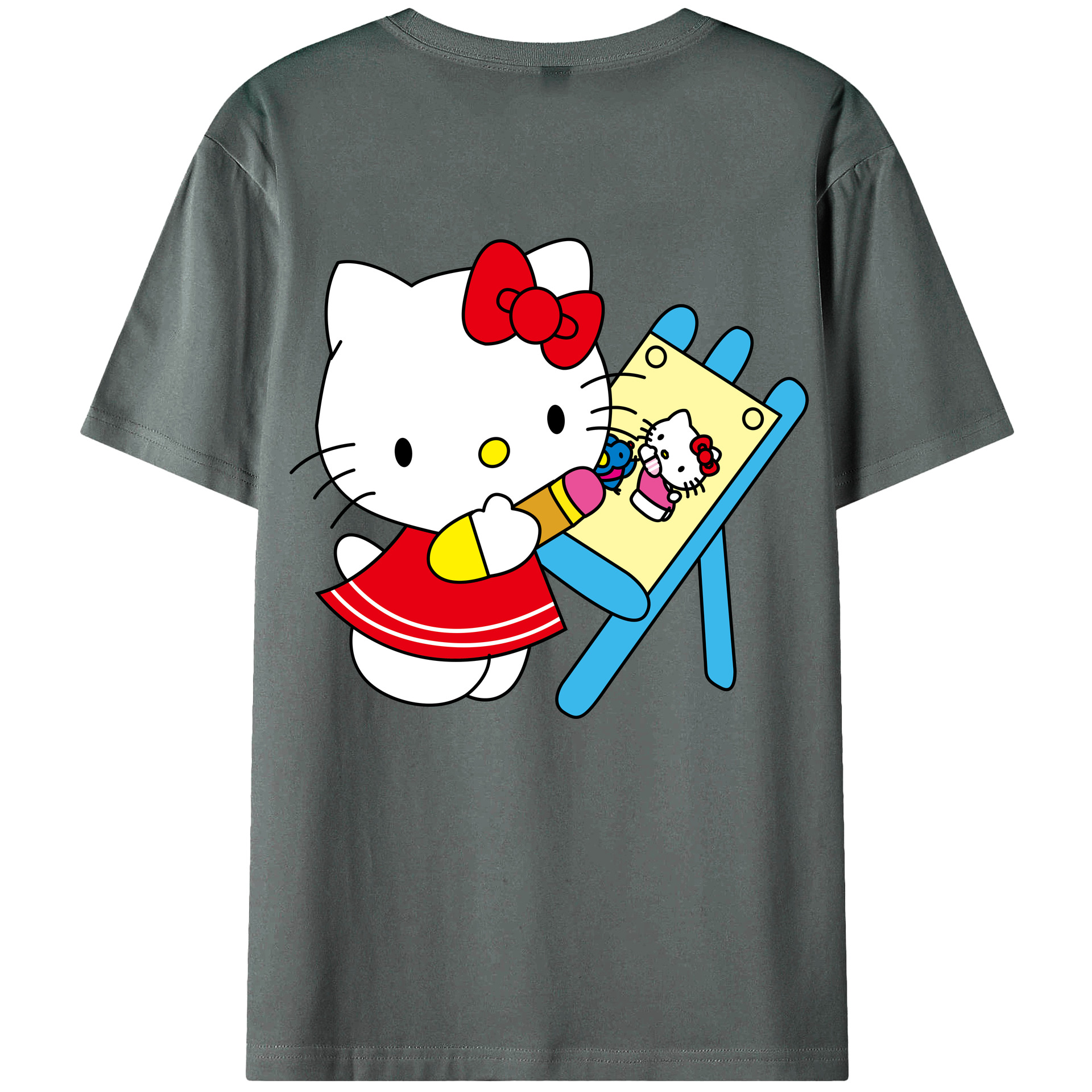 （画像用） Hello Kitty ハローキティ 綿100％ メンズ半袖Tシャツ（バックプリント） 通気性